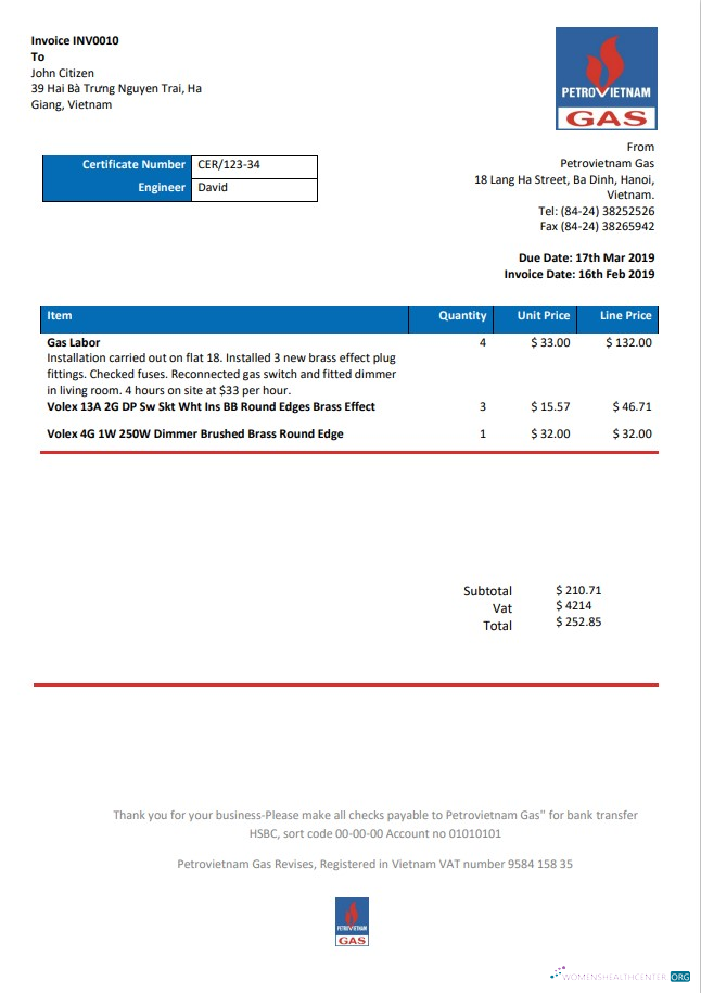 download download Vietnam Petrovietnam Gas utility bill template in Word and PDF format PDF template PDF template